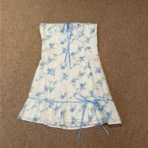 Sky To Moon Floral Strapless Dress with Blue Accents